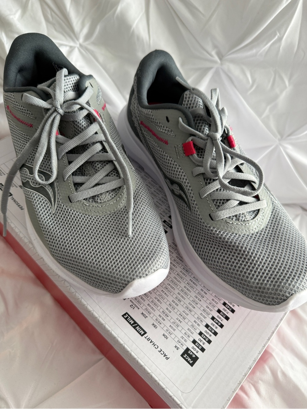 Saucony Gray Mesh Running Shoes with Pink Highlights
